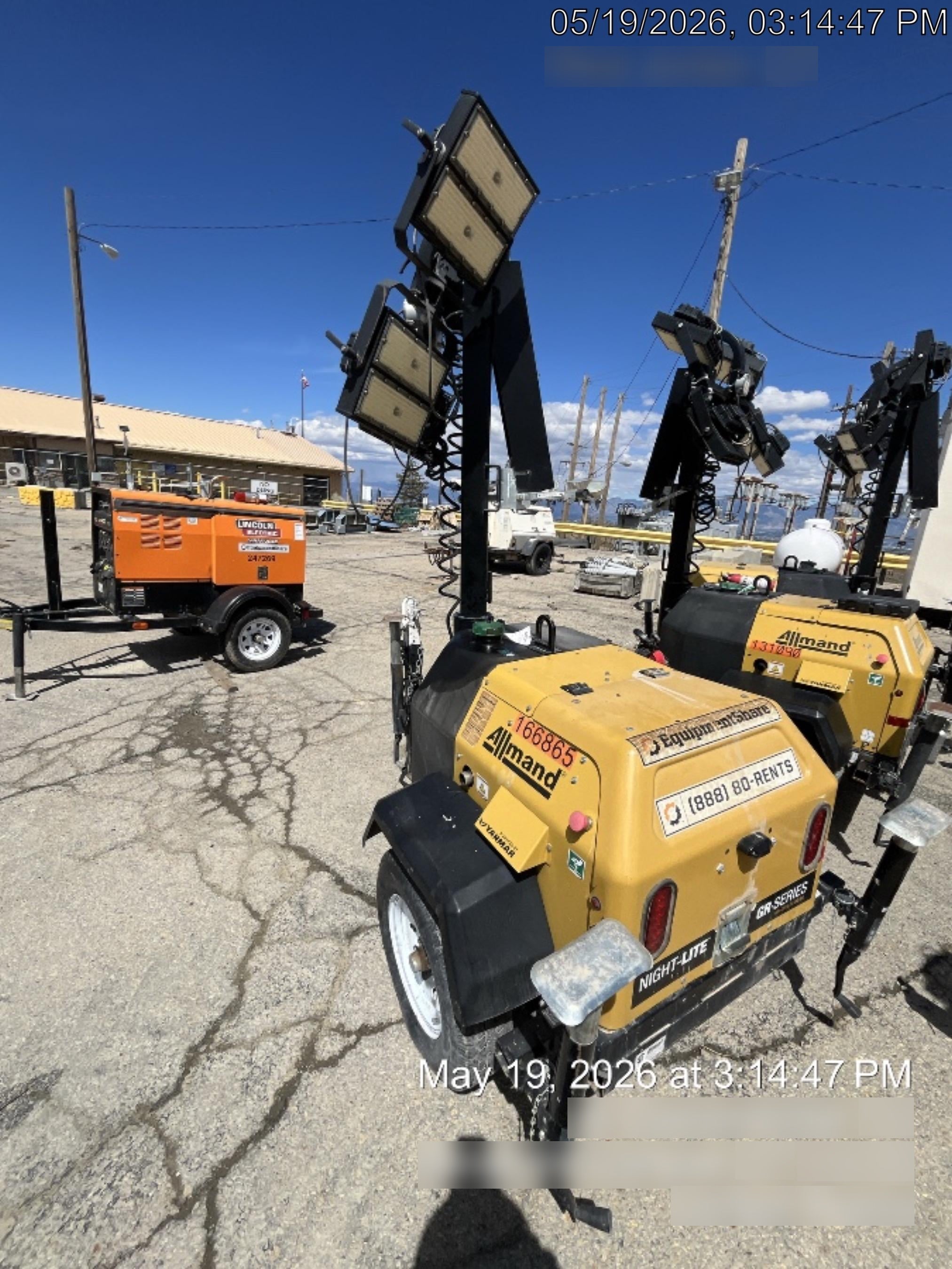 2021 Allmand NLV3GR (4) LED Light Fixture 350W, 23' Vertical Mast, 3kW Prime, Towable, Deep Sea L401, Leveling Jacks, Yanmar T4F 5.8hp