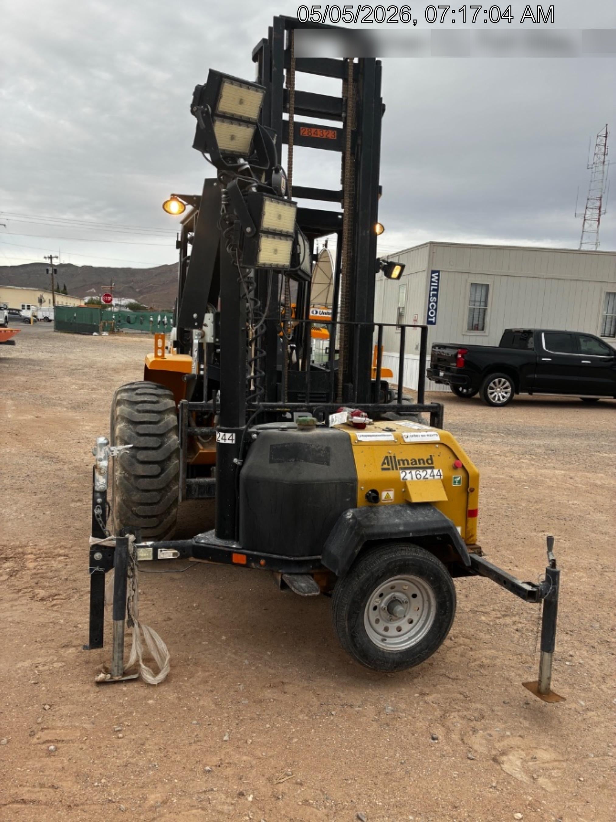 2022 Allmand NLV3GR (4) LED Light Fixture 350W, 23' Vertical Mast, 3kW Prime, Towable, Deep Sea L401, Leveling Jacks, Yanmar T4F 5.8hp