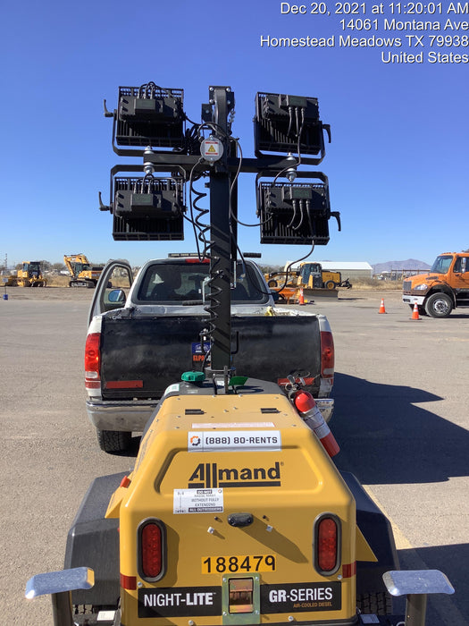 Allmand NLV3GR (4) LED Light Fixture 350W, 23' Vertical Mast, 3kW Prime, Towable, Deep Sea L401, Leveling Jacks, Yanmar T4F 5.8hp