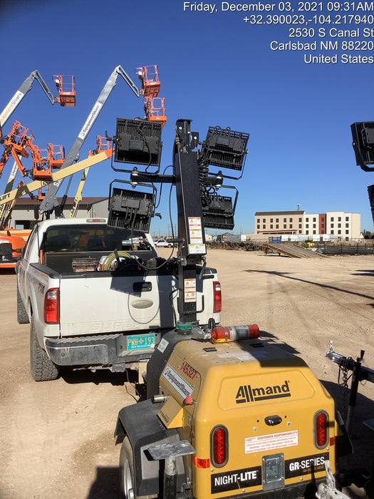 2021 Allmand NLV3GR (4) LED Light Fixture 350W, 23' Vertical Mast, 3kW Prime, Towable, Deep Sea L401, Leveling Jacks, Yanmar T4F 5.8hp