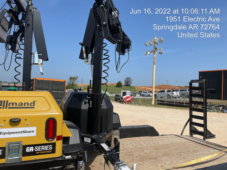 2022 Allmand NLV3GR (4) LED Light Fixture 350W, 23' Vertical Mast, 3kW Prime, Towable, Deep Sea L401, Leveling Jacks, Yanmar T4F 5.8hp