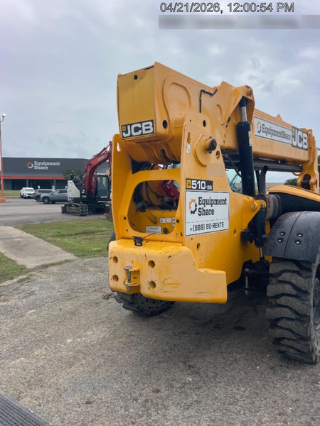 2019 JCB 510-56 74 HP w/CAB/HVAC, Beacon, Worklights, Aux Hydraulics, Solid Tires 66" Carriage/60" Forks