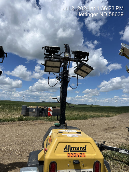 2022 Allmand NLV3GR (4) LED Light Fixture 350W, 23' Vertical Mast, 3kW Prime, Towable, Deep Sea L401, Leveling Jacks, Yanmar T4F 5.8hp