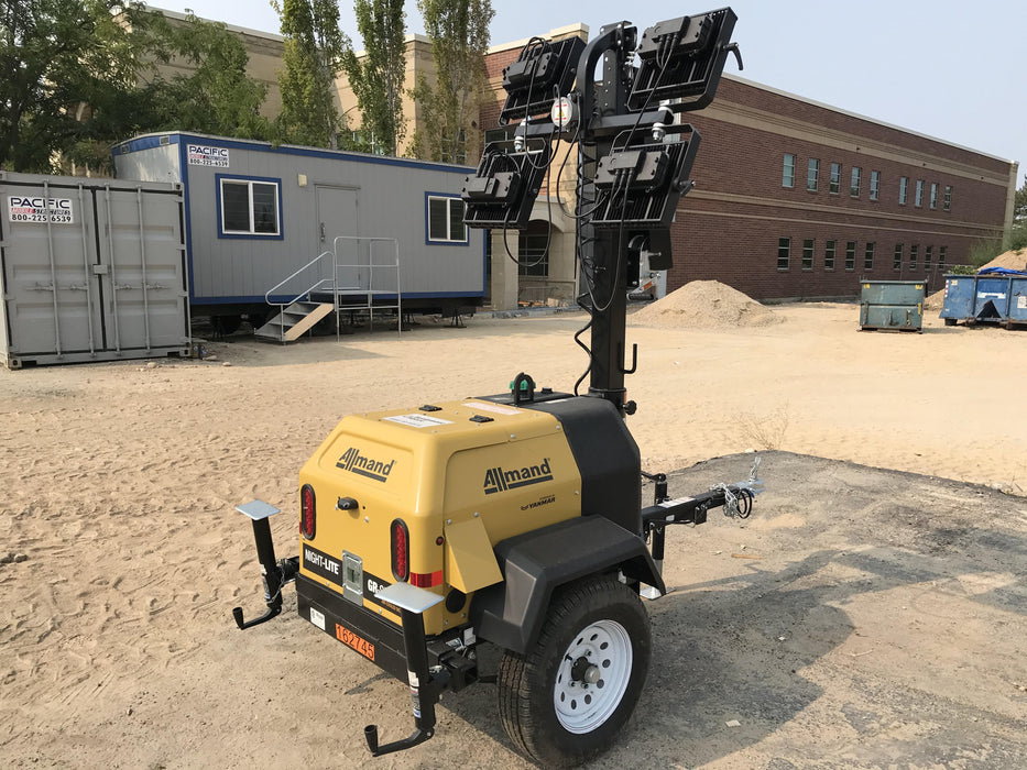 2021 Allmand NLV3GR (4) LED Light Fixture 350W, 23' Vertical Mast, 3kW Prime, Towable, Deep Sea L401, Leveling Jacks, Yanmar T4F 5.8hp