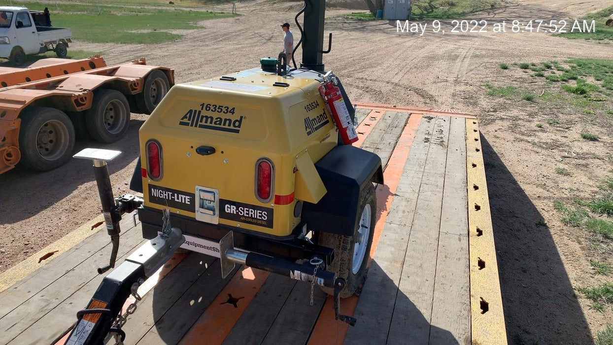 2021 Allmand NLV3GR (4) LED Light Fixture 350W, 23' Vertical Mast, 3kW Prime, Towable, Deep Sea L401, Leveling Jacks, Yanmar T4F 5.8hp