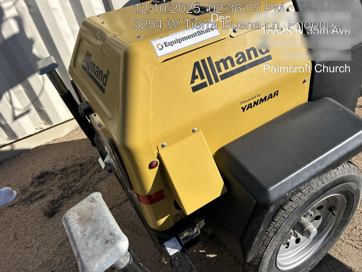 2022 Allmand NLV3GR (4) LED Light Fixture 350W, 23' Vertical Mast, 3kW Prime, Towable, ES Decals, T3