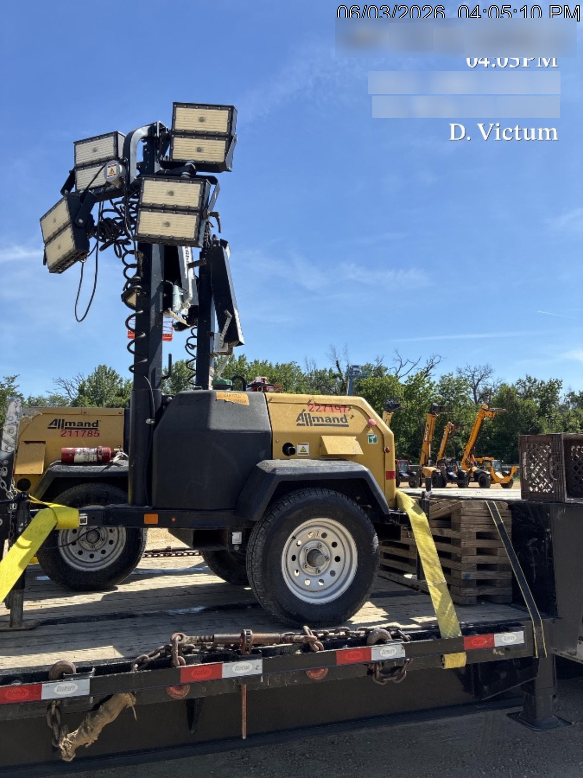 2022 Allmand NLV3GR (4) LED Light Fixture 350W, 23' Vertical Mast, 3kW Prime, Towable, Deep Sea L401, Leveling Jacks, Yanmar T4F 5.8hp