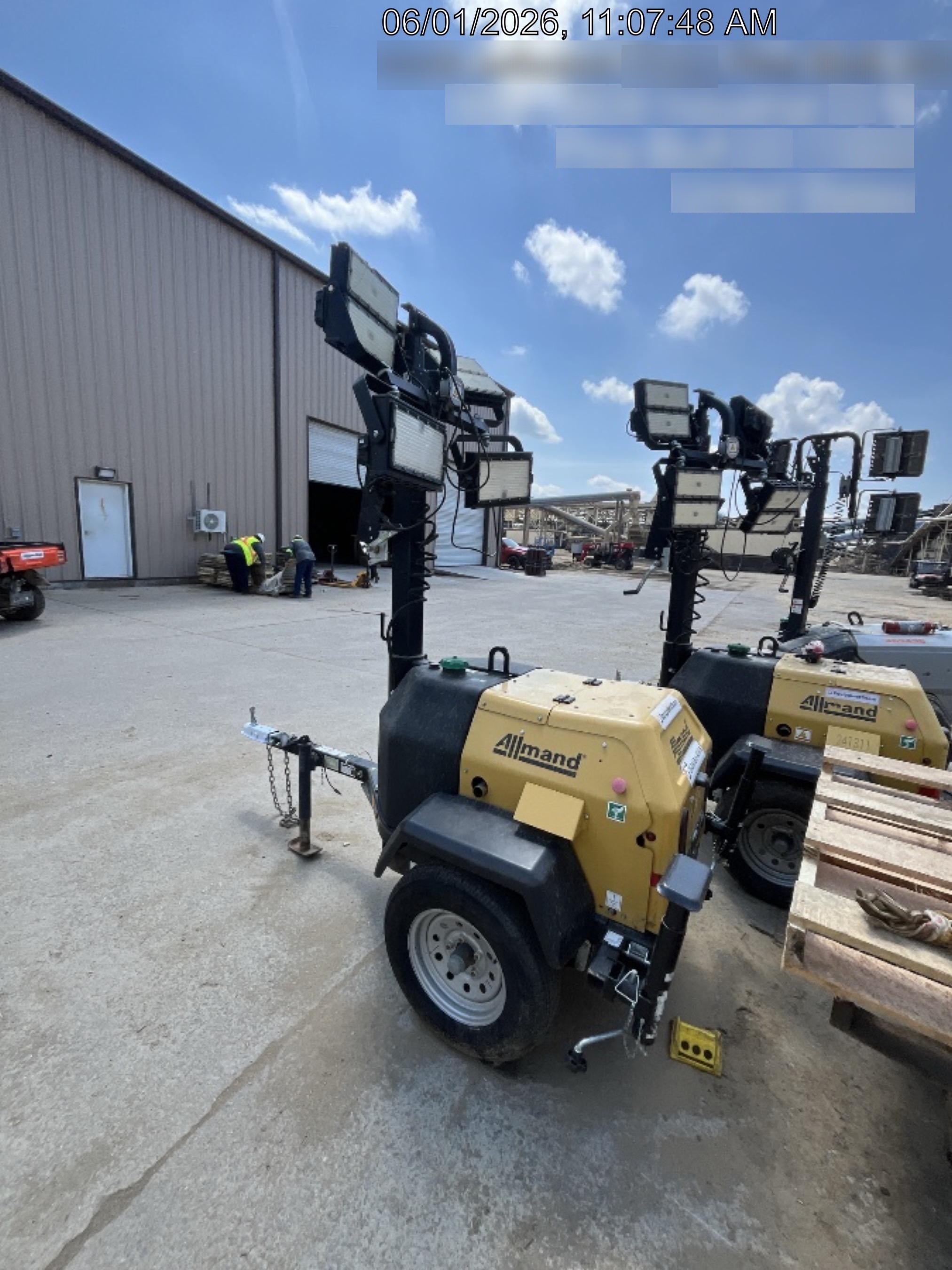 2022 Allmand NLV3GR (4) LED Light Fixture 350W, 23' Vertical Mast, 3kW Prime, Towable, Deep Sea L401, Leveling Jacks, Yanmar T4F 5.8hp