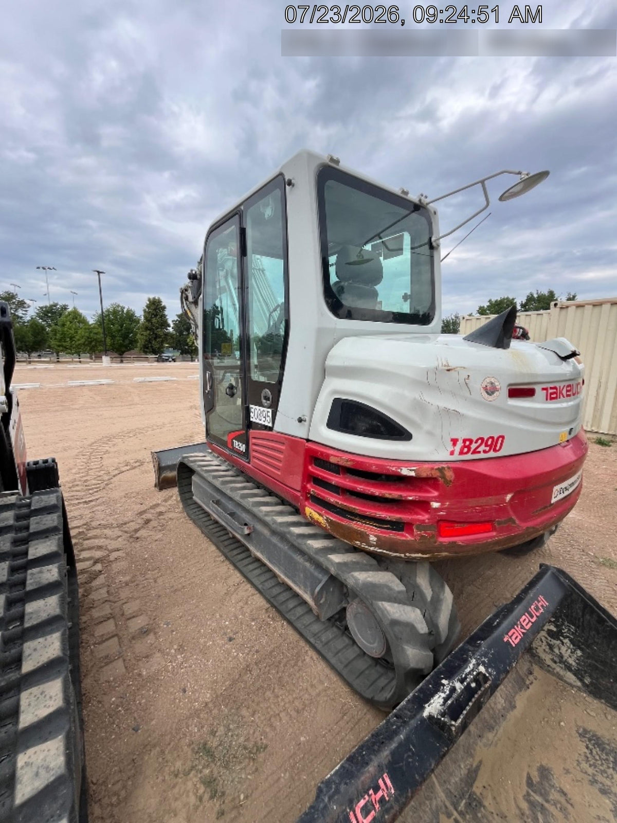 2019 Takeuchi TB290 Cab, AC, Rubber Tracks, Dozer Blade, Travel Alarm, Control Pattern Change Valve, Auxiliary Hydraulics w/18" Quick Coupler Bucket with teeth, 6.2 cu. ft. capacity/24" Quick Coupler Bucket with teeth, 8.6 cu. ft. capacity/36" Quick Coupler Bucket with teeth, 13.4 cu. ft. capacity, Quick Coupler, Hydraulic Thumb Installed
