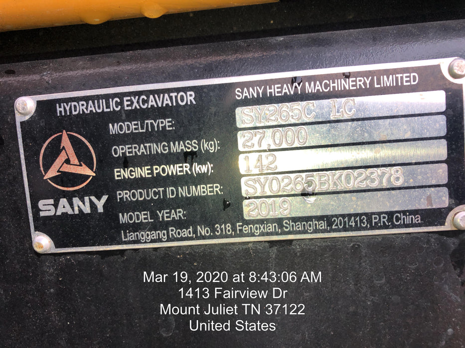 2019 SANY SY265C LC