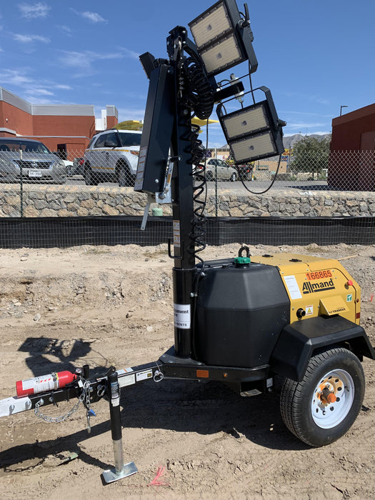 2021 Allmand NLV3GR (4) LED Light Fixture 350W, 23' Vertical Mast, 3kW Prime, Towable, Deep Sea L401, Leveling Jacks, Yanmar T4F 5.8hp