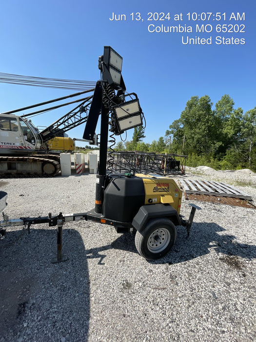 2022 Allmand NLV3GR (4) LED Light Fixture 350W, 23' Vertical Mast, 3kW Prime, Towable, Deep Sea L401, Leveling Jacks, Yanmar T4F 5.8hp