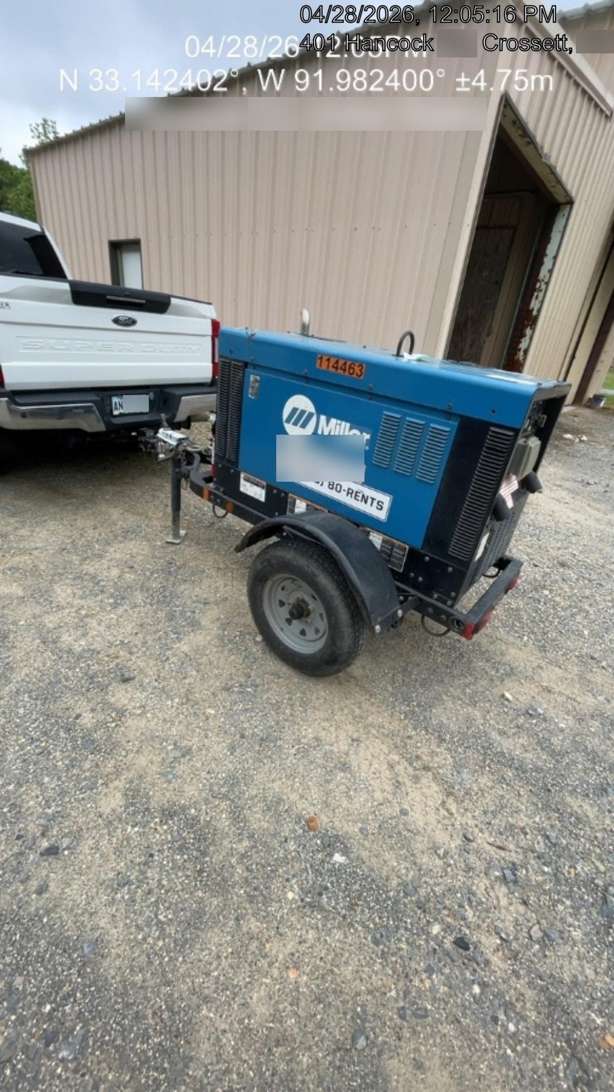 2020 Miller Electric BIG BLUE 400 Trailer Mounted Welder