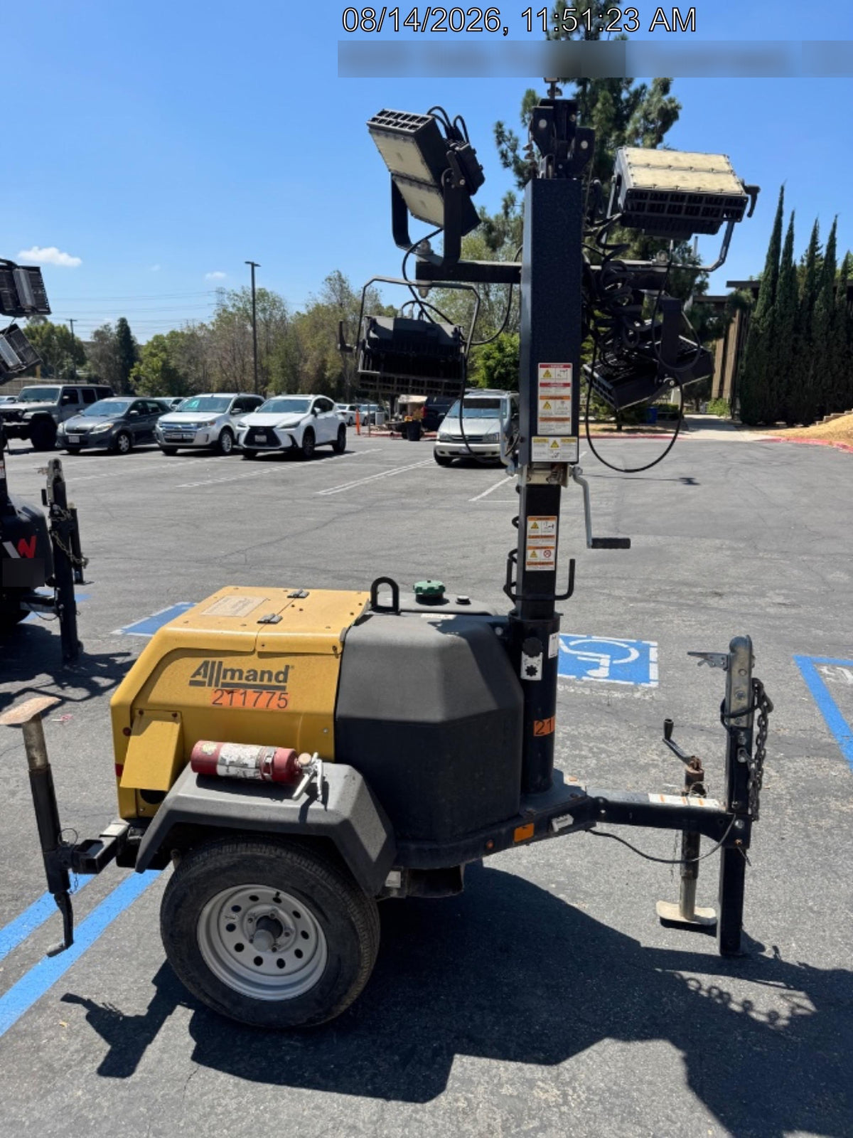 2022 Allmand NLV3GR (4) LED Light Fixture 350W, 23' Vertical Mast, 3kW Prime, Towable, Deep Sea L401, Leveling Jacks, Yanmar T4F 5.8hp