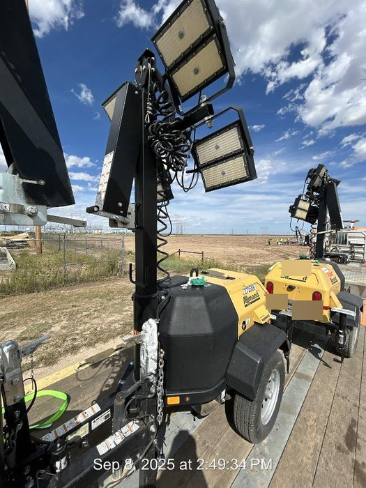 2022 Allmand NLV3GR (4) LED Light Fixture 350W, 23' Vertical Mast, 3kW Prime, Towable, ES Decals, T3