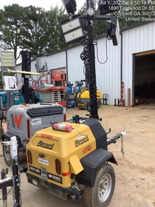 2021 Allmand NLV3GR (4) LED Light Fixture 350W, 23' Vertical Mast, 3kW Prime, Towable, Deep Sea L401, Leveling Jacks, Yanmar T4F 5.8hp