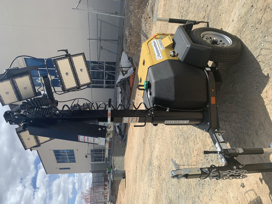 2021 Allmand NLV3GR (4) LED Light Fixture 350W, 23' Vertical Mast, 3kW Prime, Towable, Deep Sea L401, Leveling Jacks, Yanmar T4F 5.8hp