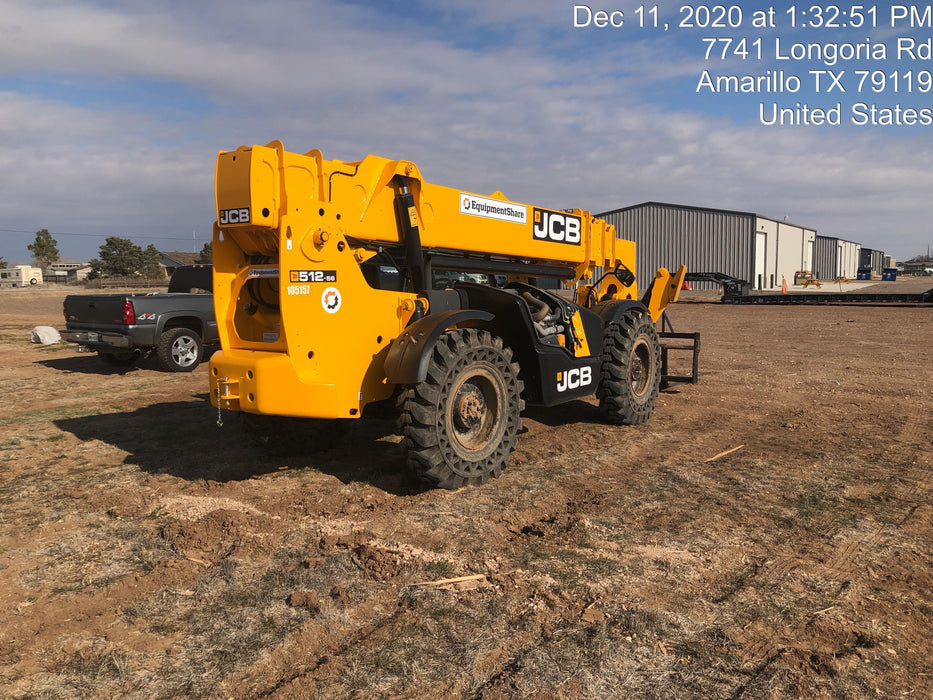 2020 JCB 512-56 Canopy, 74Hp, Solid Tires, Work Lights, Beacon, Aux Hydraulics, Back up Alarm, Lifting Eye, ES Decals