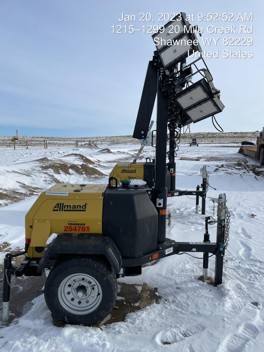 2022 Allmand NLV3GR (4) LED Light Fixture 350W, 23' Vertical Mast, 3kW Prime, Towable, ES Decals, T3