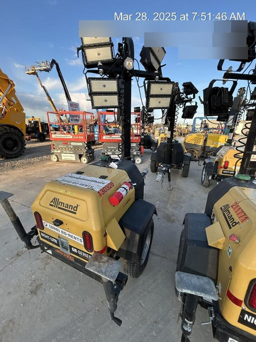 2021 Allmand NLV3GR (4) LED Light Fixture 350W, 23' Vertical Mast, 3kW Prime, Towable, Deep Sea L401, Leveling Jacks, Yanmar T4F 5.8hp