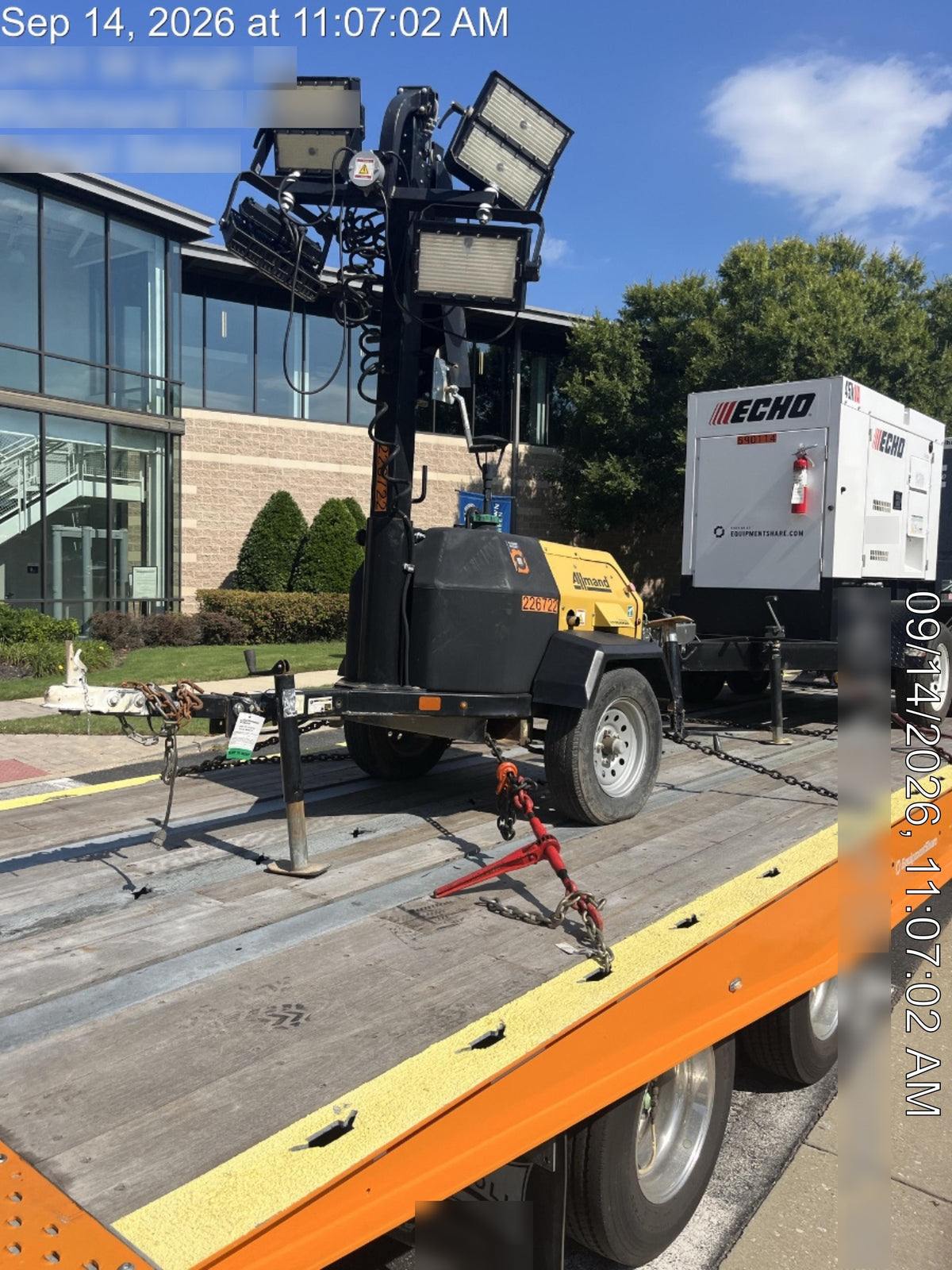 2022 Allmand NLV3GR (4) LED Light Fixture 350W, 23' Vertical Mast, 3kW Prime, Towable, Deep Sea L401, Leveling Jacks, Yanmar T4F 5.8hp