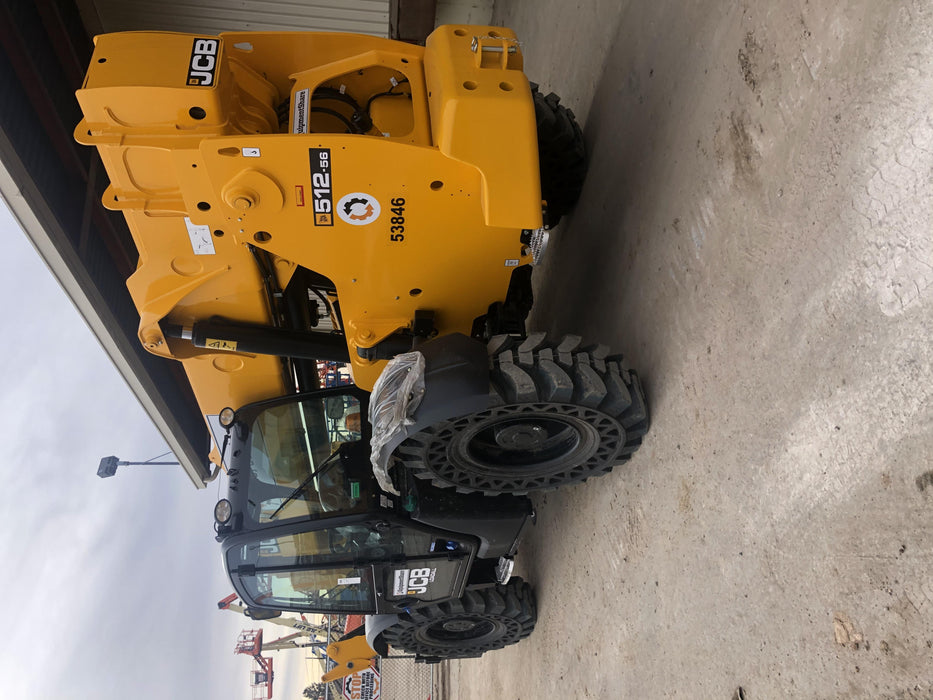 2019 JCB 512-56 Cab/Heat/Air, 109 HP, Solid Tires, STD Worklight, Beacon, Aux Hydraulics, Lifting Eye, Back up Alarm w/66" Carriage/60" Forks