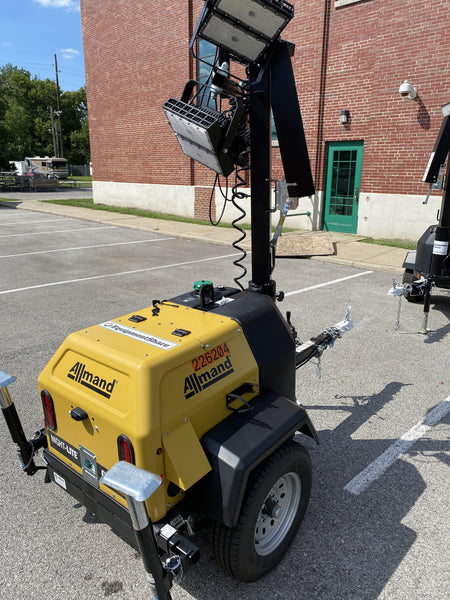 2022 Allmand NLV3GR (4) LED Light Fixture 350W, 23' Vertical Mast, 3kW Prime, Towable, Deep Sea L401, Leveling Jacks, Yanmar T4F 5.8hp