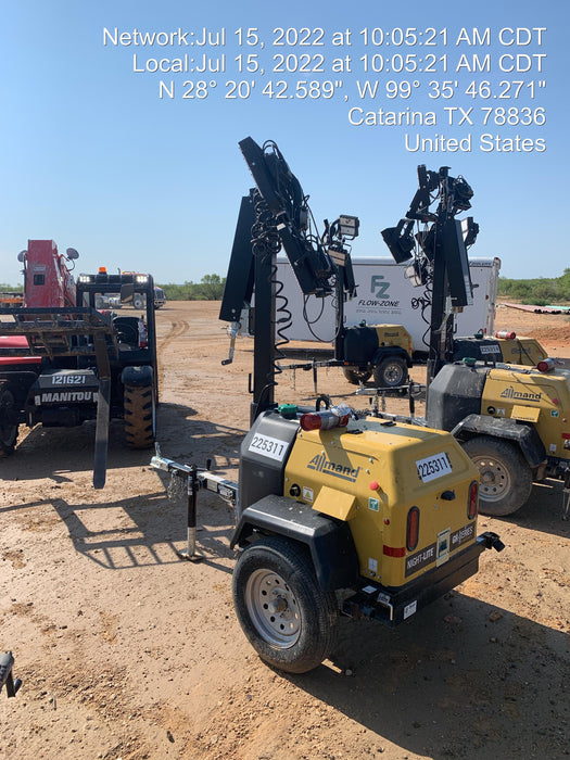 2022 Allmand NLV3GR (4) LED Light Fixture 350W, 23' Vertical Mast, 3kW Prime, Towable, Deep Sea L401, Leveling Jacks, Yanmar T4F 5.8hp