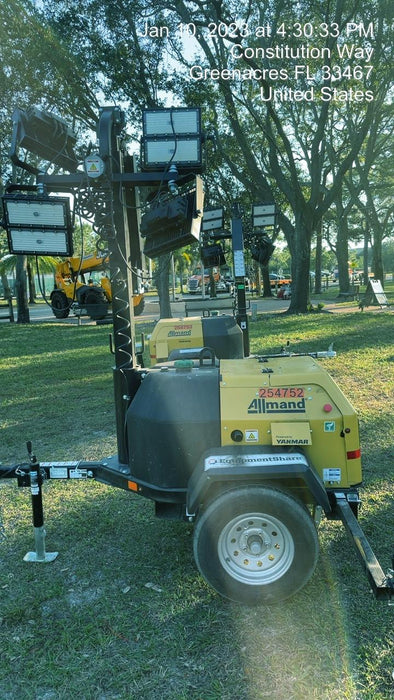 2022 Allmand NLV3GR (4) LED Light Fixture 350W, 23' Vertical Mast, 3kW Prime, Towable, ES Decals, T3