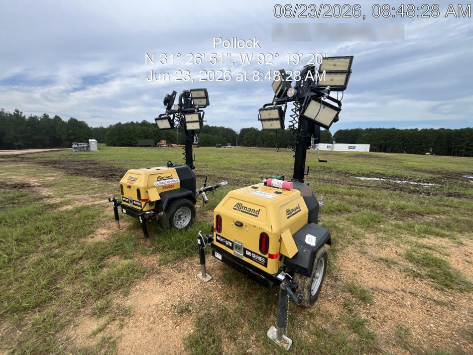 2022 Allmand NLV3GR (4) LED Light Fixture 350W, 23' Vertical Mast, 3kW Prime, Towable, Deep Sea L401, Leveling Jacks, Yanmar T4F 5.8hp