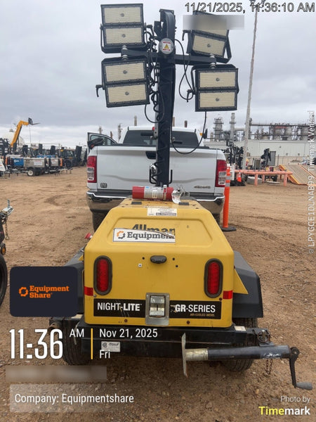 2022 Allmand NLV3GR (4) LED Light Fixture 350W, 23' Vertical Mast, 3kW Prime, Towable, Deep Sea L401, Leveling Jacks, Yanmar T4F 5.8hp