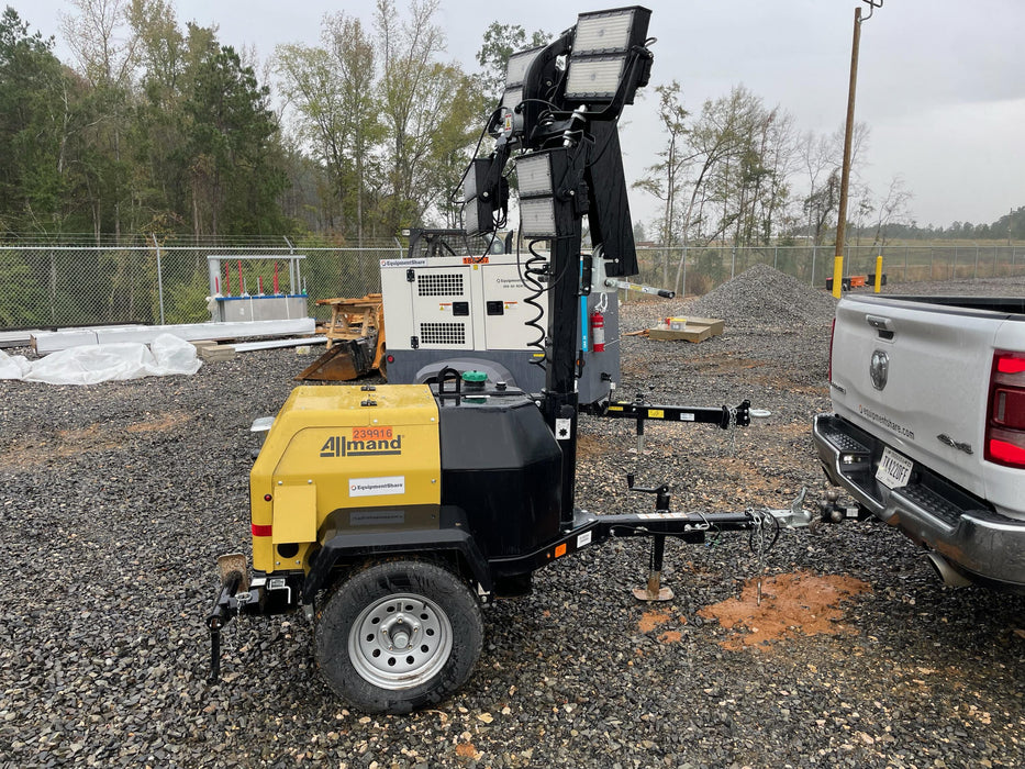 2022 Allmand NLV3GR (4) LED Light Fixture 350W, 23' Vertical Mast, 3kW Prime, Towable, Deep Sea L401, Leveling Jacks, Yanmar T4F 5.8hp