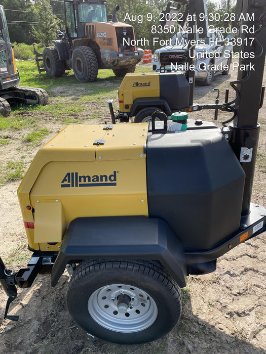 2022 Allmand NLV3GR (4) LED Light Fixture 350W, 23' Vertical Mast, 3kW Prime, Towable, Deep Sea L401, Leveling Jacks, Yanmar T4F 5.8hp