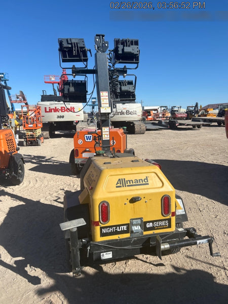 2022 Allmand NLV3GR (4) LED Light Fixture 350W, 23' Vertical Mast, 3kW Prime, Towable, Deep Sea L401, Leveling Jacks, Yanmar T4F 5.8hp