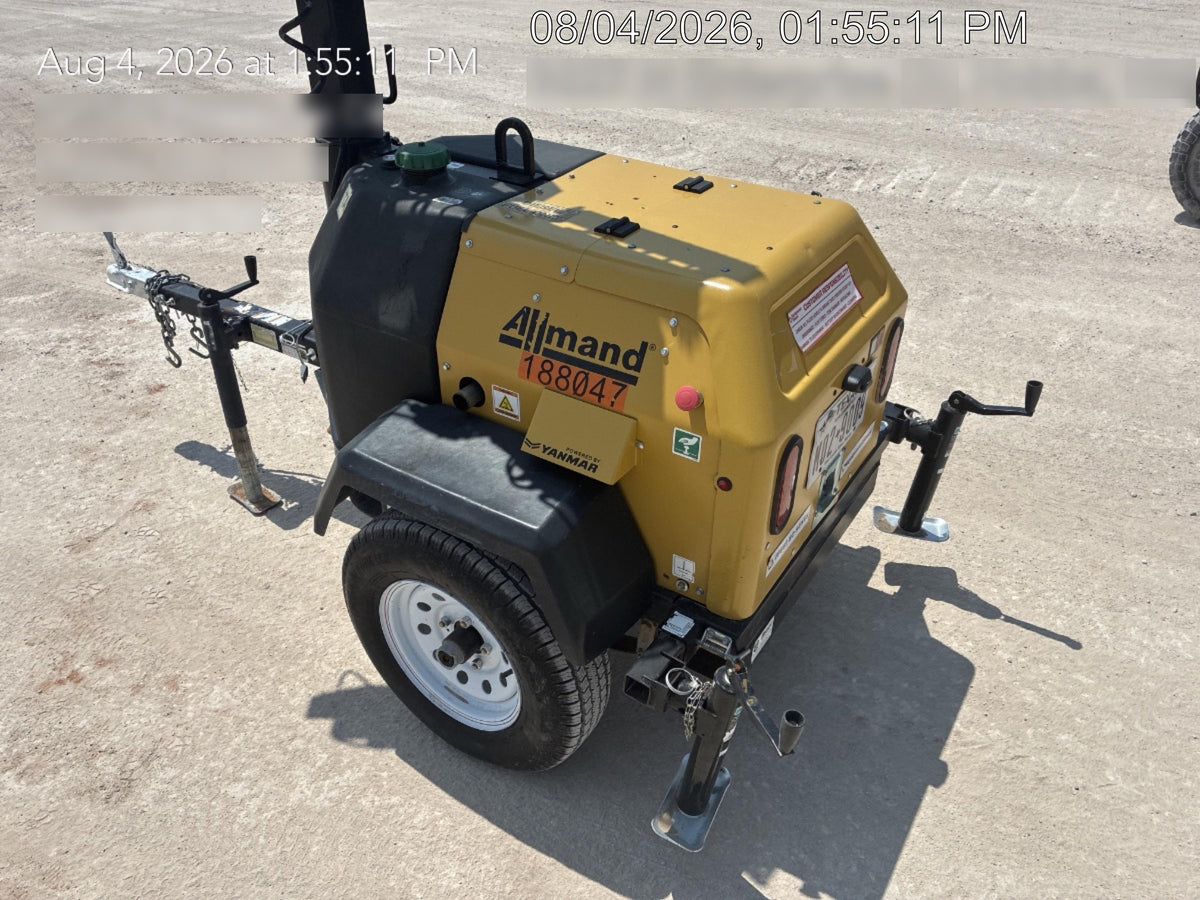 Allmand NLV3GR (4) LED Light Fixture 350W, 23' Vertical Mast, 3kW Prime, Towable, Deep Sea L401, Leveling Jacks, Yanmar T4F 5.8hp