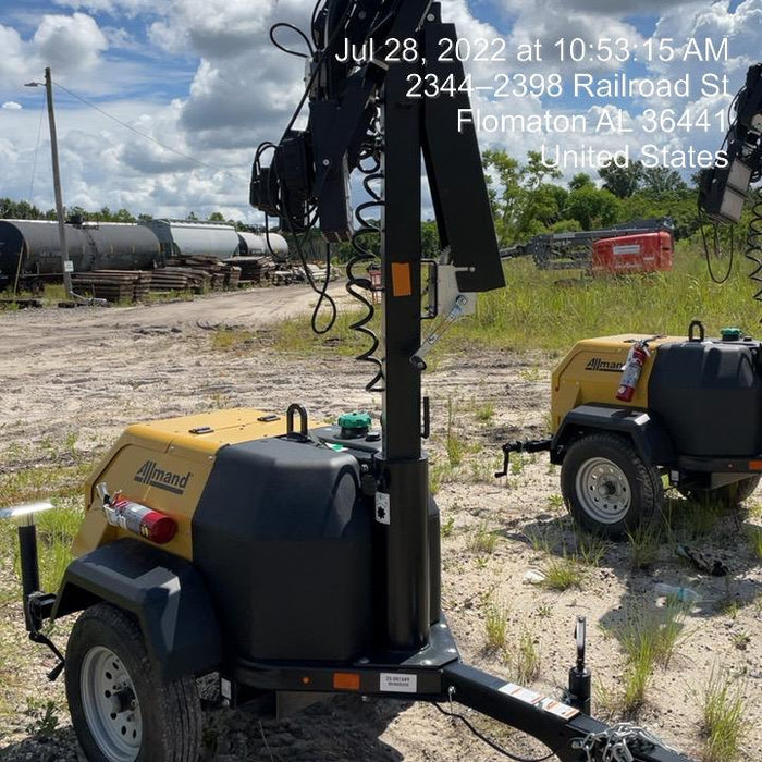 2022 Allmand NLV3GR (4) LED Light Fixture 350W, 23' Vertical Mast, 3kW Prime, Towable, Deep Sea L401, Leveling Jacks, Yanmar T4F 5.8hp