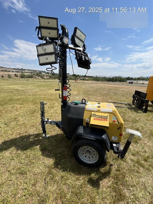 2022 Allmand NLV3GR (4) LED Light Fixture 350W, 23' Vertical Mast, 3kW Prime, Towable, Deep Sea L401, Leveling Jacks, Yanmar T4F 5.8hp