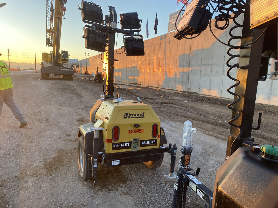 2022 Allmand NLV3GR (4) LED Light Fixture 350W, 23' Vertical Mast, 3kW Prime, Towable, Deep Sea L401, Leveling Jacks, Yanmar T4F 5.8hp