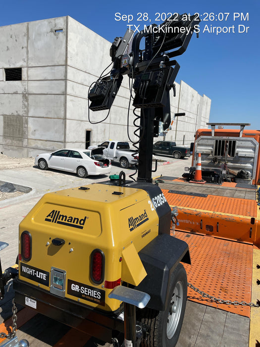 2022 Allmand NLV3GR (4) LED Light Fixture 350W, 23' Vertical Mast, 3kW Prime, Towable, ES Decals, T3