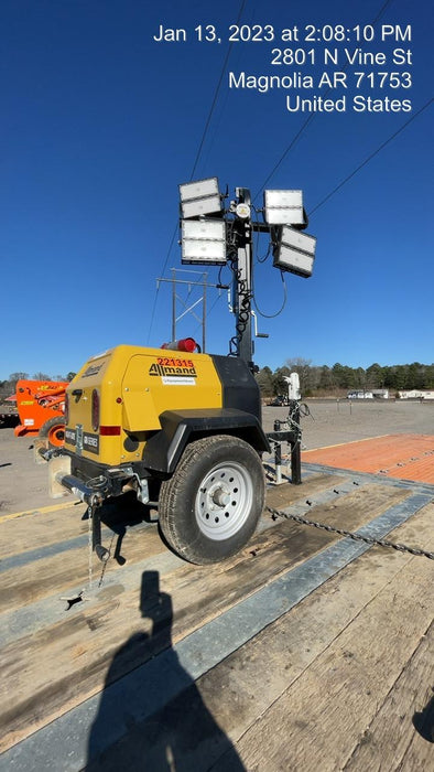 2022 Allmand NLV3GR (4) LED Light Fixture 350W, 23' Vertical Mast, 3kW Prime, Towable, Deep Sea L401, Leveling Jacks, Yanmar T4F 5.8hp