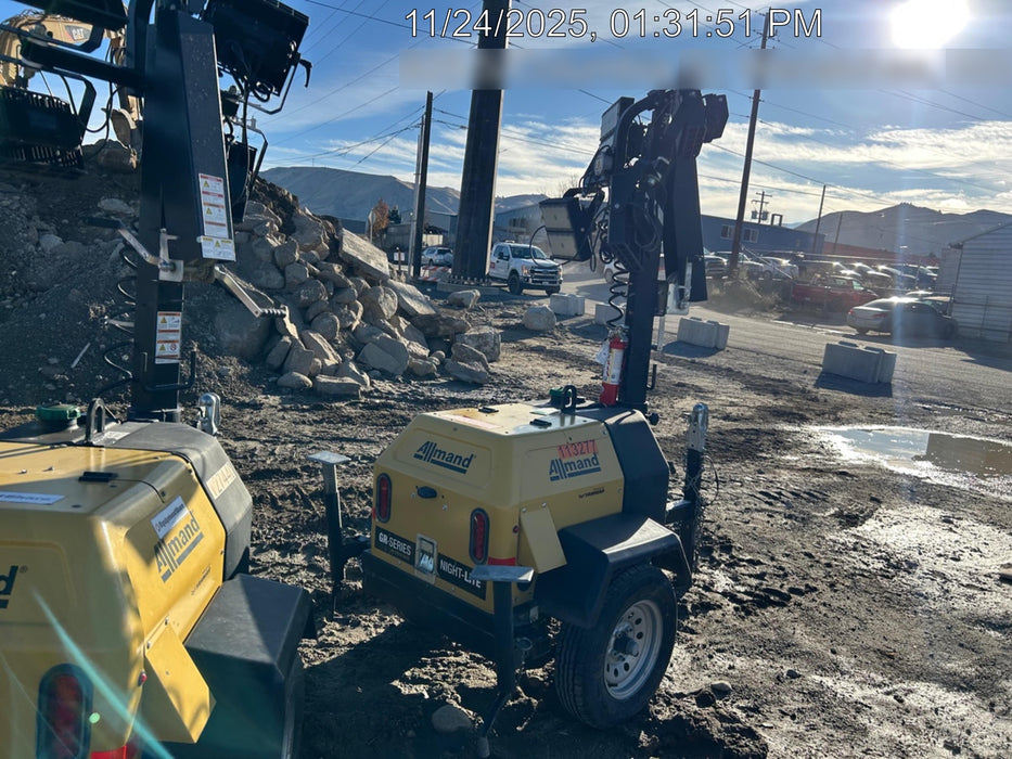 2020 Allmand NLV3GR (4) LED Light Fixture 350W, 23' Vertical Mast, 3kW Prime, Towable, Deep Sea L401, Leveling Jacks, Yanmar T4F 5.8hp