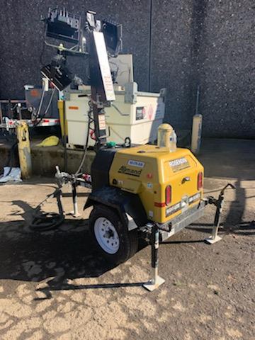 2021 Allmand NLV3GR (4) LED Light Fixture 350W, 23' Vertical Mast, 3kW Prime, Towable, Deep Sea L401, Leveling Jacks, Yanmar T4F 5.8hp