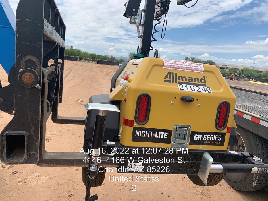 2022 Allmand NLV3GR (4) LED Light Fixture 350W, 23' Vertical Mast, 3kW Prime, Towable, Deep Sea L401, Leveling Jacks, Yanmar T4F 5.8hp