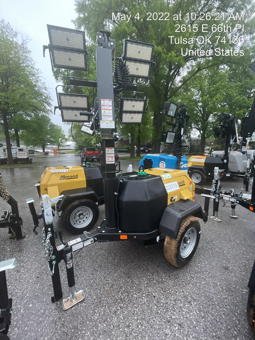 2022 Allmand NLV3GR (4) LED Light Fixture 350W, 23' Vertical Mast, 3kW Prime, Towable, Deep Sea L401, Leveling Jacks, Yanmar T4F 5.8hp