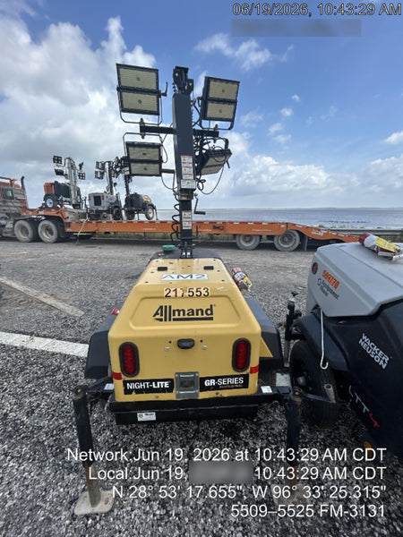 2022 Allmand NLV3GR (4) LED Light Fixture 350W, 23' Vertical Mast, 3kW Prime, Towable, Deep Sea L401, Leveling Jacks, Yanmar T4F 5.8hp