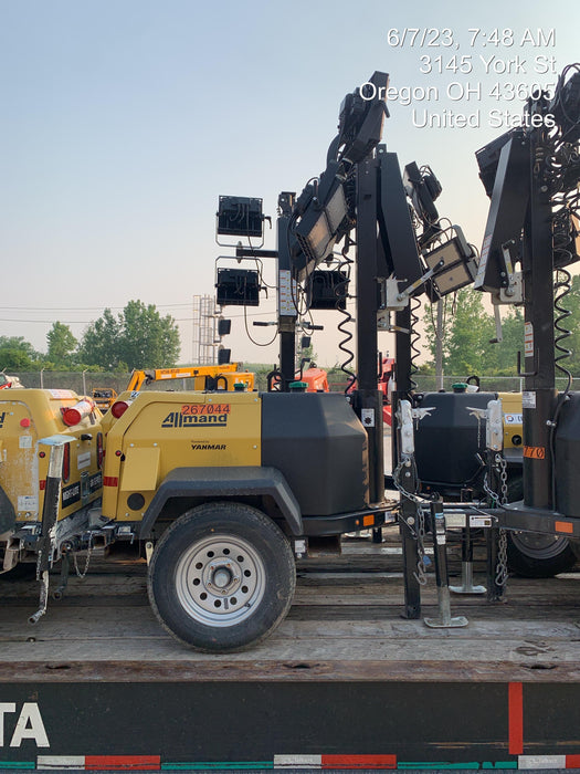 2022 Allmand NLV3GR (4) LED Light Fixture 350W, 23' Vertical Mast, 3kW Prime, Towable, ES Decals, T3