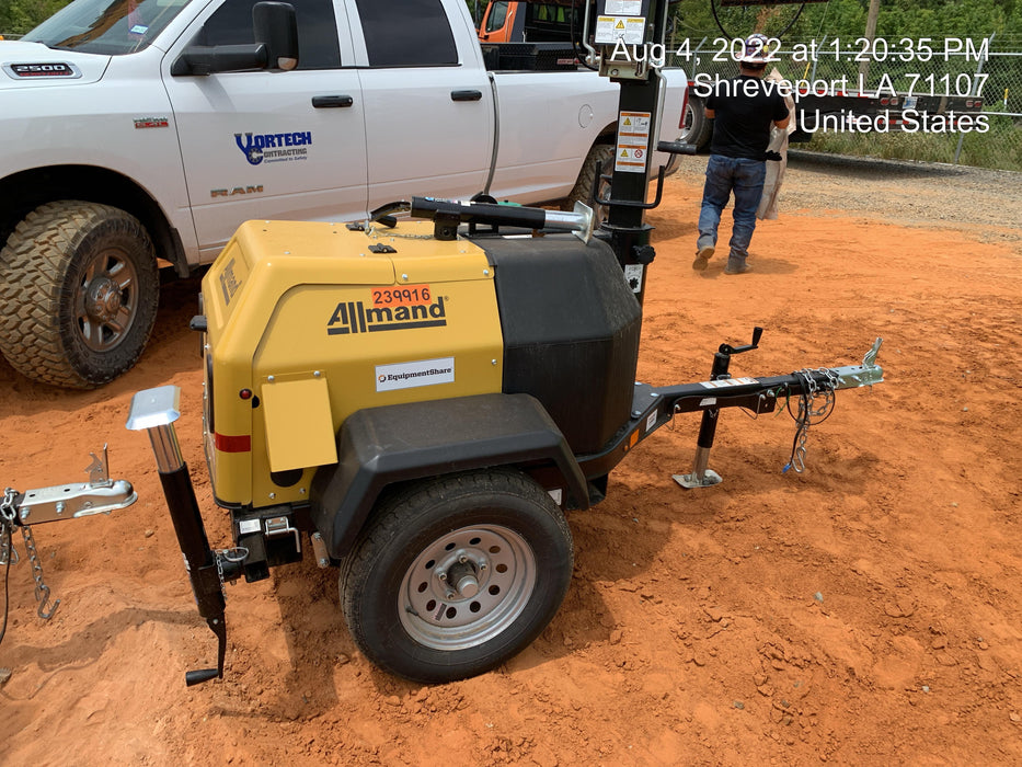 2022 Allmand NLV3GR (4) LED Light Fixture 350W, 23' Vertical Mast, 3kW Prime, Towable, Deep Sea L401, Leveling Jacks, Yanmar T4F 5.8hp