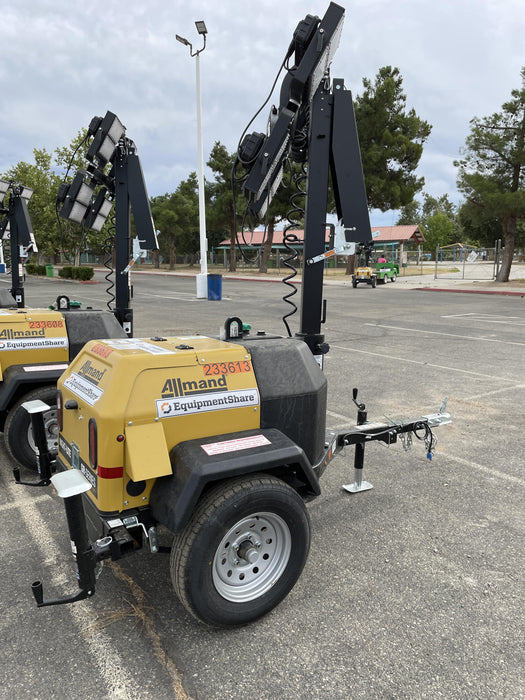 2022 Allmand NLV3GR (4) LED Light Fixture 350W, 23' Vertical Mast, 3kW Prime, Towable, Deep Sea L401, Leveling Jacks, Yanmar T4F 5.8hp