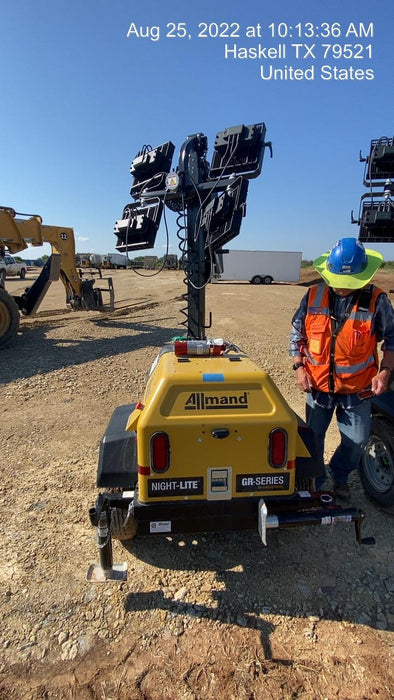 2022 Allmand NLV3GR (4) LED Light Fixture 350W, 23' Vertical Mast, 3kW Prime, Towable, ES Decals, T3