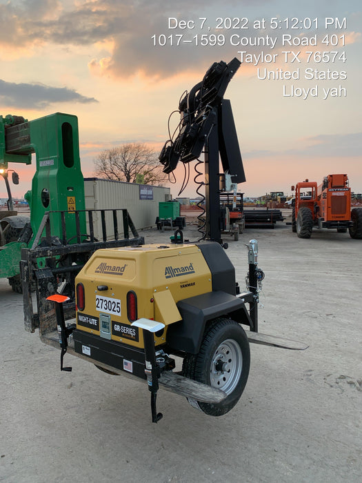 2022 Allmand NLV3GR (4) LED Light Fixture 350W, 23' Vertical Mast, 3kW Prime, Towable, ES Decals, T3